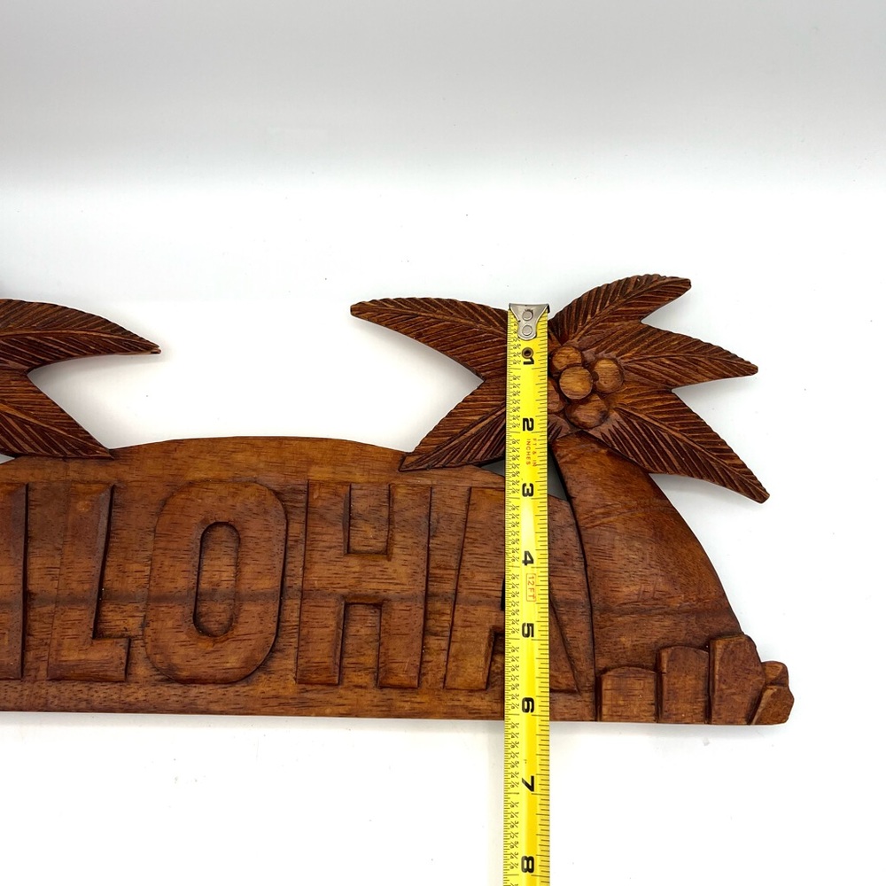 Hawaiian Aloha Hand Made Wall Hanging Decor Plaque Wood Carving Sign Palm Tree - Picture 8 of 8